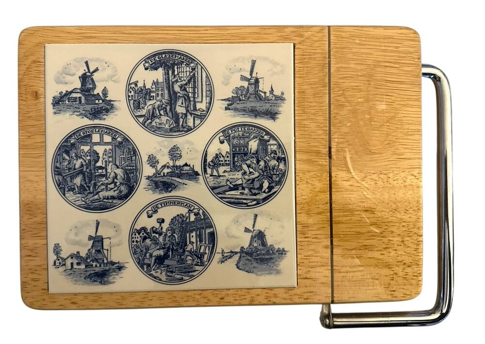 Vintage Delft Blue Scenes Of Holland Cheese Cutting Board Hand Painted Cutter